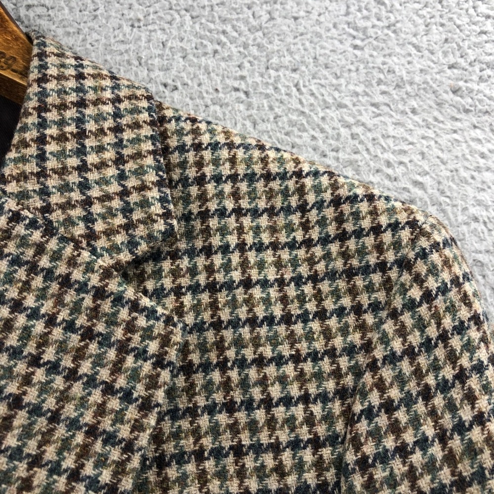 Zara Blazer Mens Medium Brown Green Houndstooth Wool Sport Coat Long Two Button